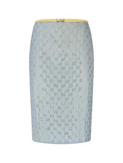 Gucci Sheath Skirt With Crystals In Blue