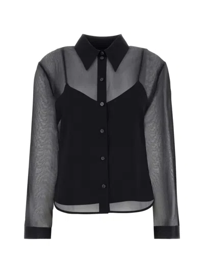 Gucci Lace-trimmed Silk Georgette Shirt In Black
