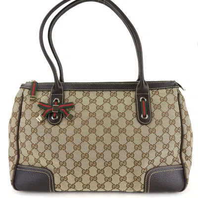 Gucci Sherry Beige Canvas Tote Bag () In Brown