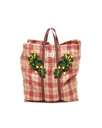 Gucci Sherry Check Pattern Tote Bag In Red