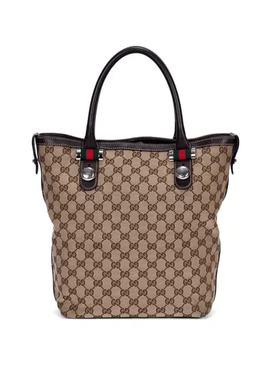 Pre-owned Gucci Sherry Gg Canvas Tote Bag In Neutral
