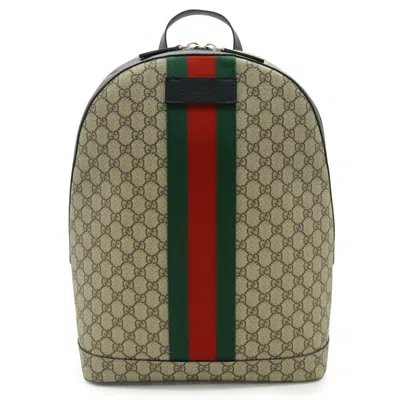Pre-owned Gucci Sherry Line Beige Black Green Red Color Gg Supreme Leather Backpack ()
