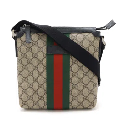 Pre-owned Gucci Sherry Line Beige Black Green Red Color Pvc Leather Shoulder Bag ()