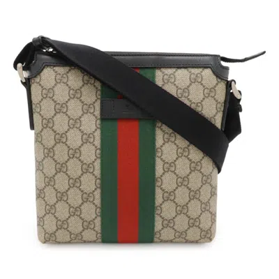 Pre-owned Gucci Sherry Line Beige Black Green Red Color Pvc Leather Shoulder Bag ()