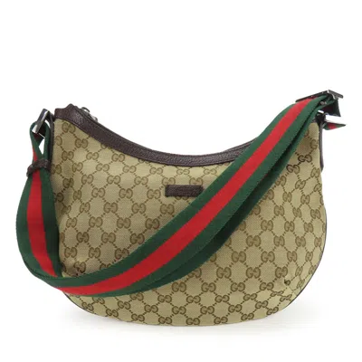 Pre-owned Gucci Sherry Line Beige Brown Gg Canvas Leather Shoulder Bag ()