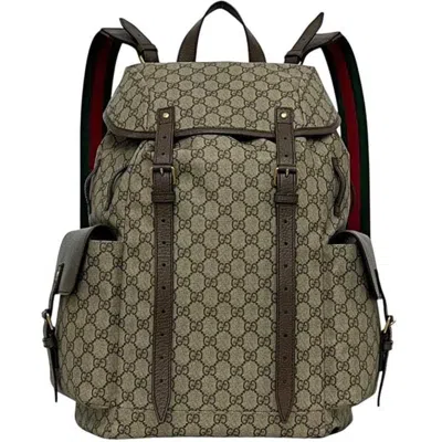 Pre-owned Gucci Sherry Line Beige Brown Gg Supreme Backpack ()