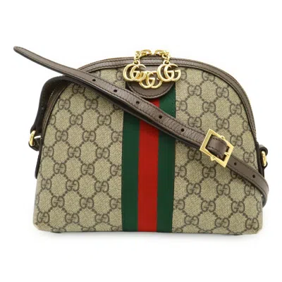 Pre-owned Gucci Sherry Line Beige Brown Green Red Color Gg Supreme Canvas Pvc Coated Canvas Pochette Shoulder