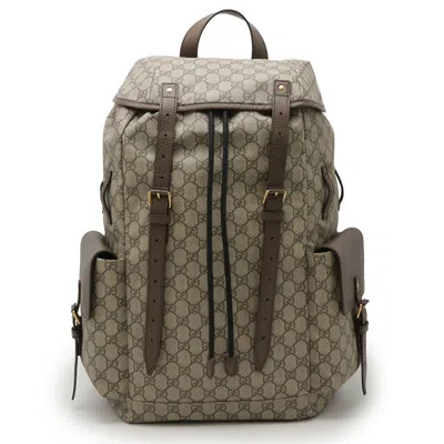 Pre-owned Gucci Sherry Line Beige Brown Green Red Color Pvc Leather Backpack ()