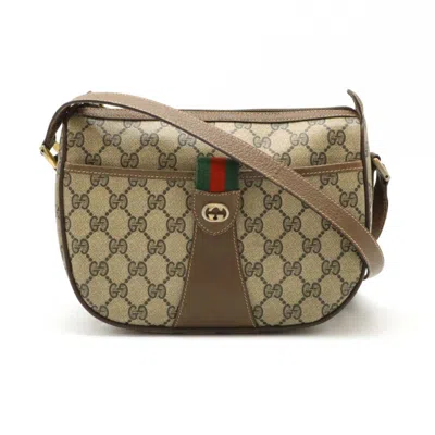 Pre-owned Gucci Sherry Line Beige Brown Green Red Color Pvc Leather Pochette Shoulder Bag ()