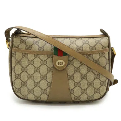 Pre-owned Gucci Sherry Line Beige Brown Green Red Color Pvc Leather Pochette Shoulder Bag ()