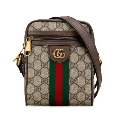 Pre-owned Gucci Sherry Line Beige Brown Pvc Leather Shoulder Bag ()