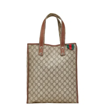 Pre-owned Gucci Sherry Line Beige Brown Pvc Leather Tote Bag ()
