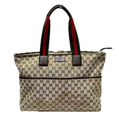 Pre-owned Gucci Sherry Line Beige Canvas Leather Tote Bag ()