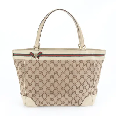 Pre-owned Gucci Sherry Line Beige Gg Canvas Tote Bag () In Sand