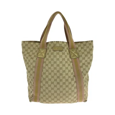 Pre-owned Gucci Sherry Line Beige Gold Pink Gg Canvas Shoulder Bag Tote Bag ()