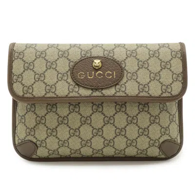 Pre-owned Gucci Sherry Line Beige Green Khaki Red Color Gg Supreme Leather Fanny Pack Sling Bag ()