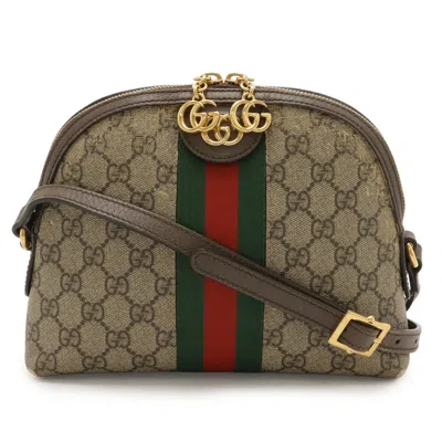 Pre-owned Gucci Sherry Line Beige Green Red Color Gg Supreme Leather Pochette Shoulder Bag ()