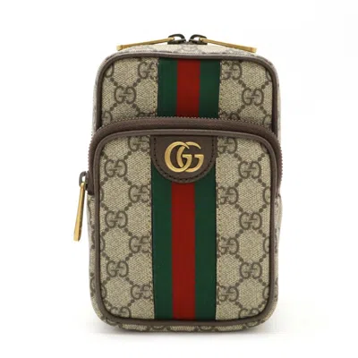 Pre-owned Gucci Sherry Line Beige Green Red Color Pvc Leather Shoulder Bag Sling Bag ()