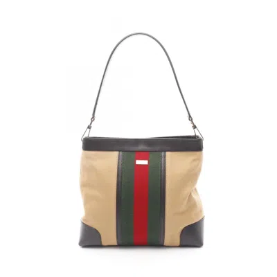 Pre-owned Gucci Sherry Line Beige Multi-color Canvas Leather Shoulder Bag ()