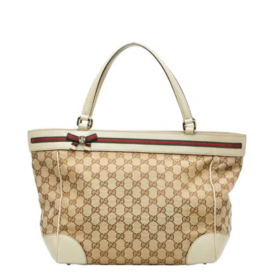Pre-owned Gucci Sherry Line Beige Multi-color Gg Canvas Leather Handbag Tote Bag ()