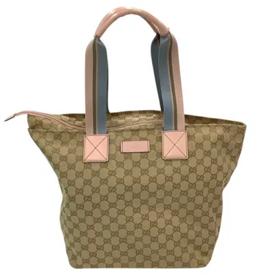 Pre-owned Gucci Sherry Line Beige Pink Canvas Leather Tote Bag ()