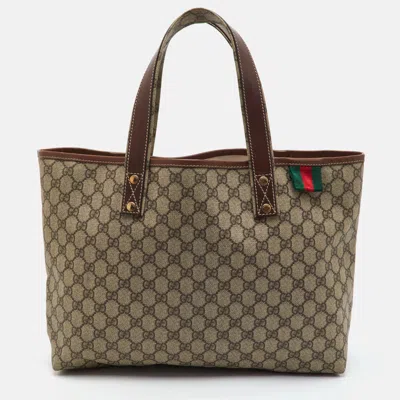 Pre-owned Gucci Sherry Line Beige/brown Gg Supreme Canvas And Leather Tote