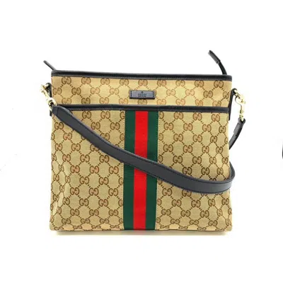 Pre-owned Gucci Sherry Line Black Brown Green Multi-color Red Color Gg Canvas Leather Shoulder Bag () In Black, Brown, Green, Multi-color, Red Color
