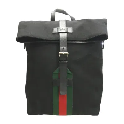 Pre-owned Gucci Sherry Line Black Canvas Leather Backpack ()