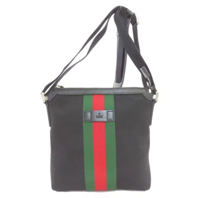 Pre-owned Gucci Sherry Line Black Canvas Leather Shoulder Bag ()