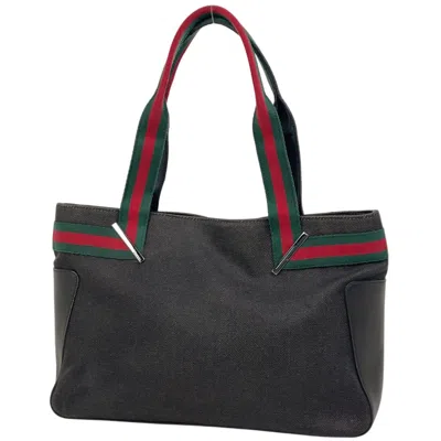Pre-owned Gucci Sherry Line Black Denim Leather Tote Bag ()