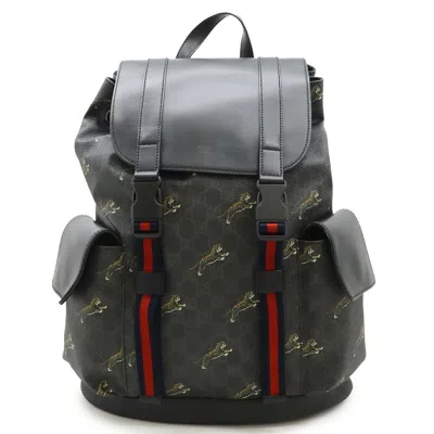 Pre-owned Gucci Sherry Line Black Gray Navy Red Color Pvc Leather Backpack ()