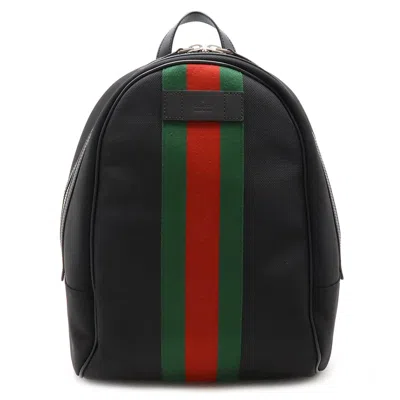 Pre-owned Gucci Sherry Line Black Green Red Color Canvas Backpack () In Black, Green, Red Color