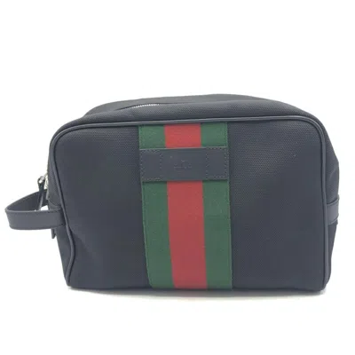Pre-owned Gucci Sherry Line Black Green Red Color Clutch Bag ()
