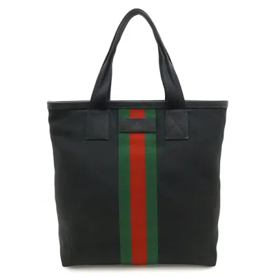 Pre-owned Gucci Sherry Line Black Green Red Color Nylon Canvas Leather Shoulder Bag Tote Bag () In Multi