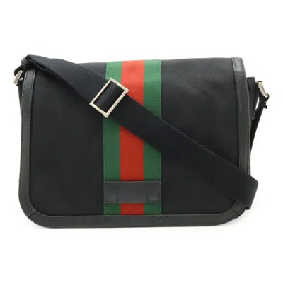 Pre-owned Gucci Sherry Line Black Green Red Color Nylon Canvas Shoulder Bag () In Multi