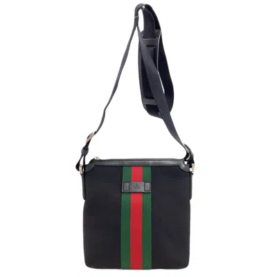 Pre-owned Gucci Sherry Line Black Green Red Color Nylon Canvas Shoulder Bag () In Multi
