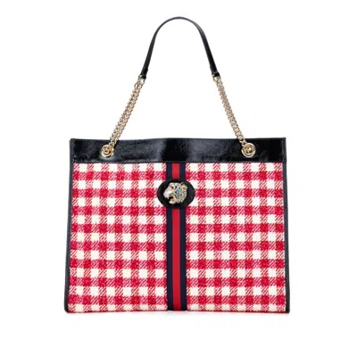 Pre-owned Gucci Sherry Line Black Ivory Red Color Tweed Leather Shoulder Bag Tote Bag ()