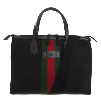 Pre-owned Gucci Sherry Line Black Nylon Canvas Leather Tote Bag ()