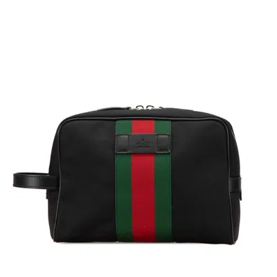 Pre-owned Gucci Sherry Line Black Nylon Leather Clutch Bag ()