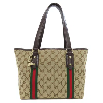 Pre-owned Gucci Sherry Line Brown Canvas Tote Bag ()
