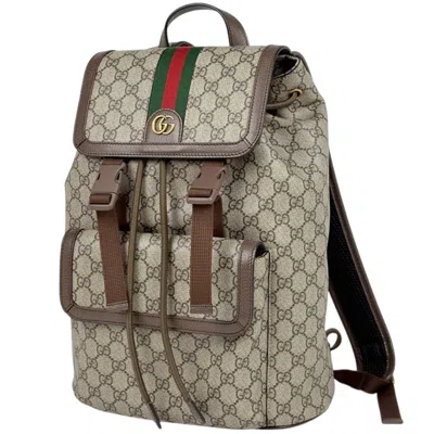 Pre-owned Gucci Sherry Line Brown Coated Canvas Leather Backpack ()