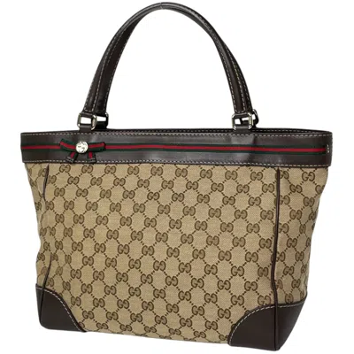 Pre-owned Gucci Sherry Line Brown Gg Canvas Leather Tote Bag ()