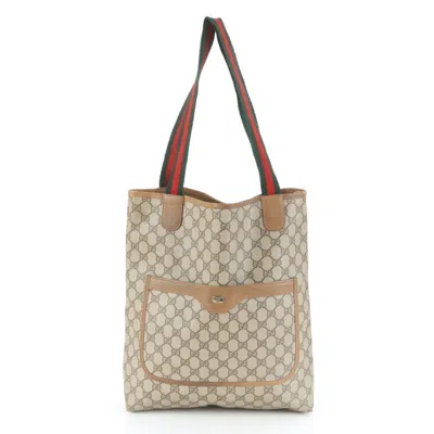 Pre-owned Gucci Sherry Line Brown Leather Coated Canvas Shoulder Bag Tote Bag ()