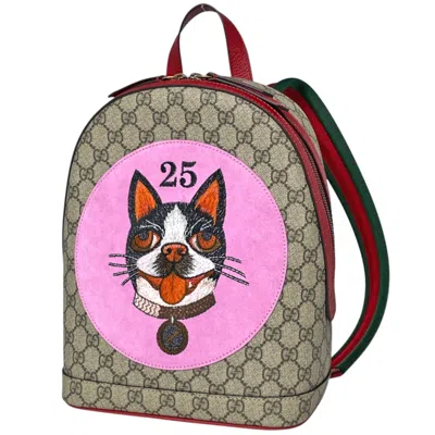 Pre-owned Gucci Sherry Line Brown Pink Red Color Coated Canvas Leather Backpack () In Brown, Pink, Red Color