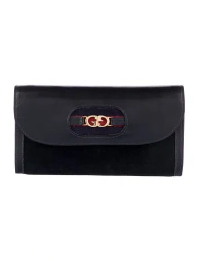 Pre-owned Gucci Sherry Line Gg Leather Continental Wallet In Blue