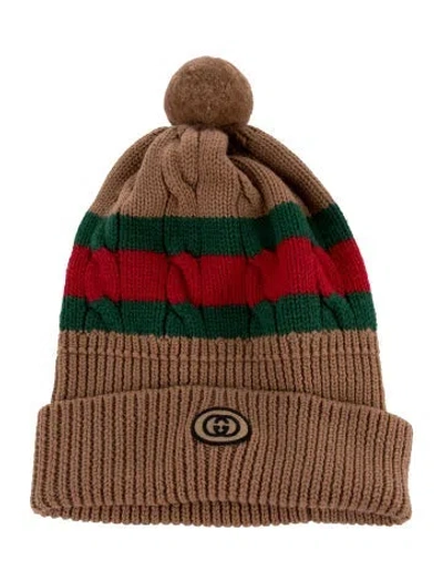 Pre-owned Gucci Sherry Line Gg Logo Wool Knit Beanie In Neutral