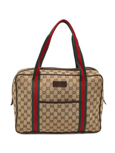Pre-owned Gucci Sherry Line Gg Monogram Briefcase In Neutrals