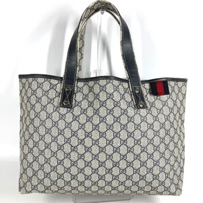 Pre-owned Gucci Sherry Line Navy Gg Supreme Shoulder Bag Tote Bag () In Blue