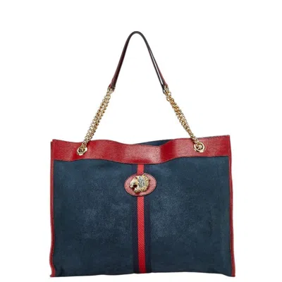 Pre-owned Gucci Sherry Line Navy Red Color Leather Suede Pouch Shoulder Bag Tote Bag ()