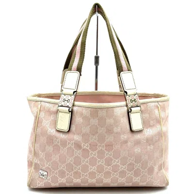 Pre-owned Gucci Sherry Line Pink Gg Canvas Tote Bag ()
